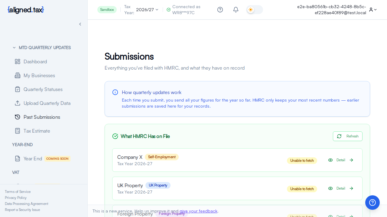 Submission history page